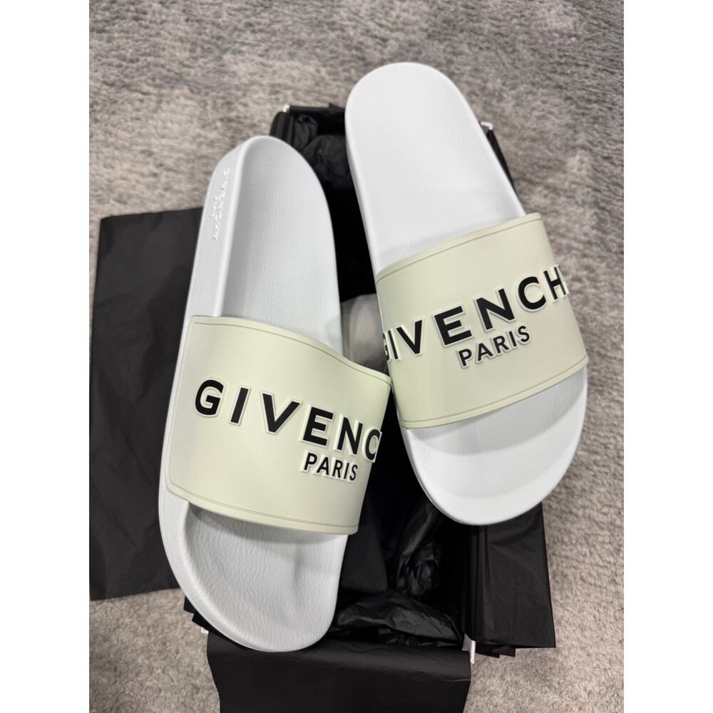 Givenchy Mens Pool Flat White Black Logo Rubber Beach Sandal Slide Slip On 45 12 - Picture 6 of 16